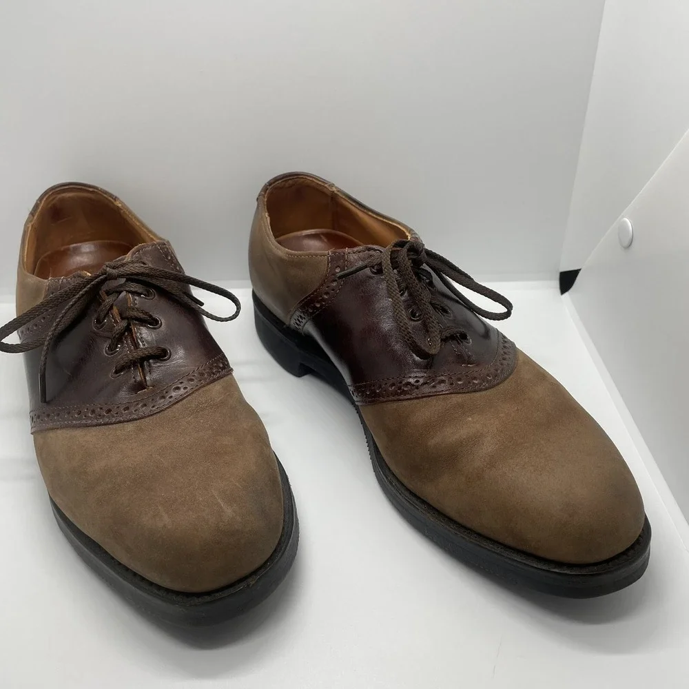 Allen Edmonds Men's  Size 9 Saddle Shoes Brown 2 Tone‎ Suede Leather Vibrate